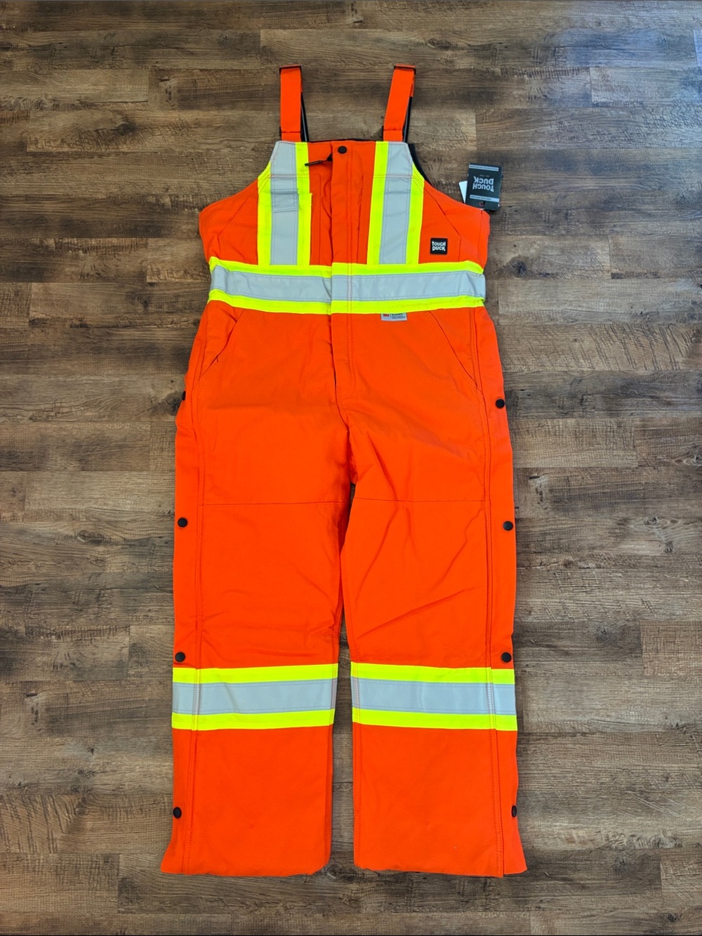 NWT Tough Duck High-Vis Orange Bib Overalls with Reflective Stripes - Lined